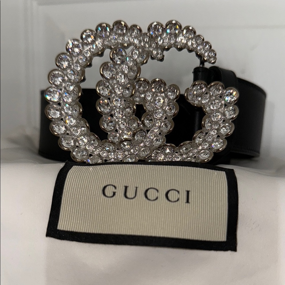 Gucci Black Belt with Crystal Logo